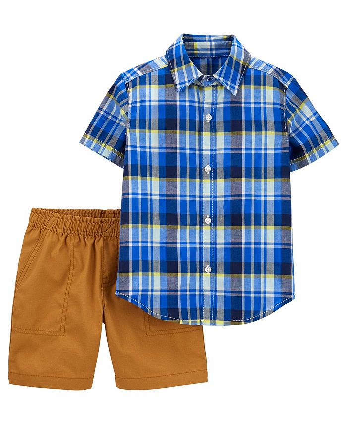Carter's Toddler Boys 2-Piece Plaid Button-Front Shirt and Shorts Set ...