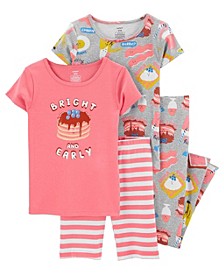 Little Girls Snug Fit T-shirt, Shorts and Pajama, 4 Piece Set