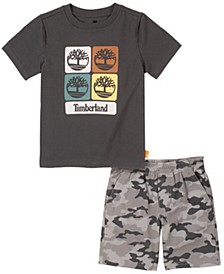 Toddler Boys Short Sleeve Logo Graphics T-shirt and Camouflage Shorts, 2 Piece Set