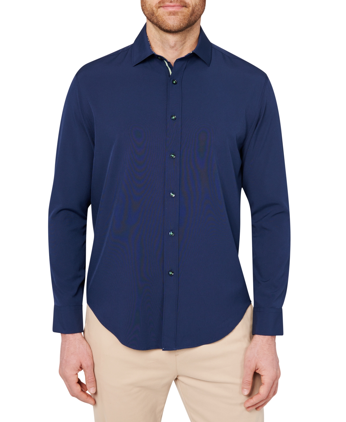 Men's Slim Fit Non-Iron Solid Performance Button-Down Shirt - Navy