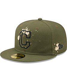 Men's Olive Cleveland Indians Cooperstown Collection Splatter 59FIFTY Fitted Hat