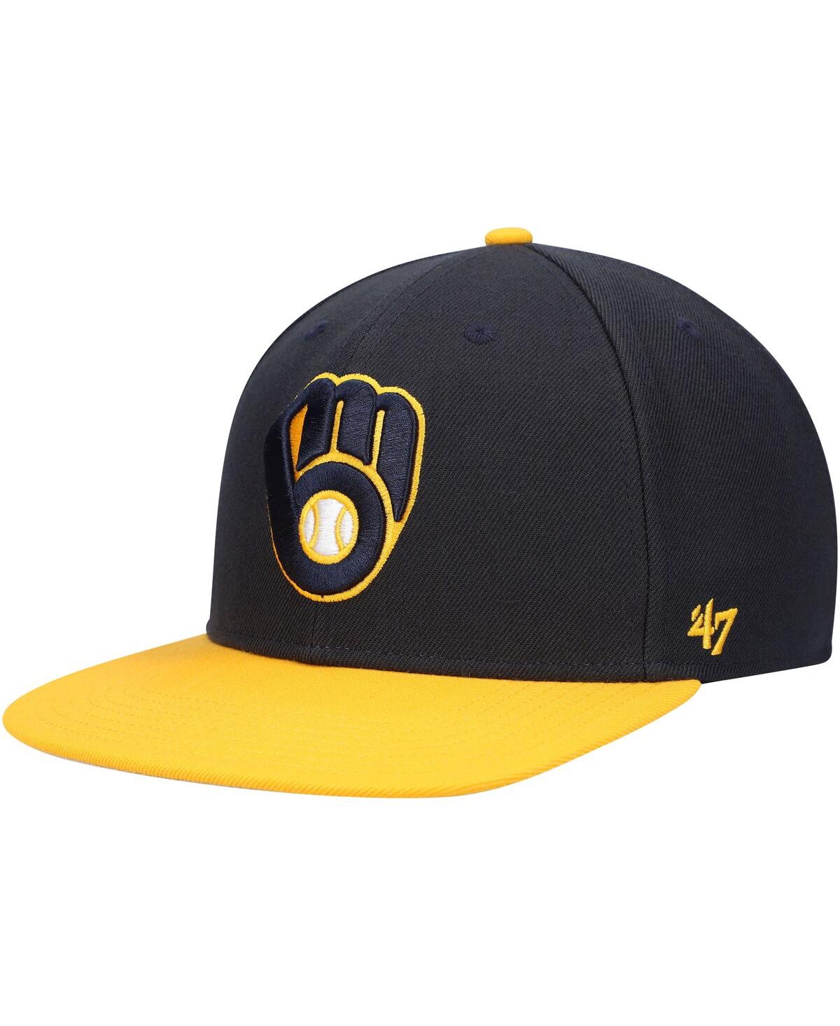 47 Brand Men's ' Navy Milwaukee Brewers No Shot Captain Snapback Hat