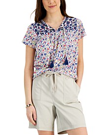 Petite Split-Neck Embroidered Top, Created for Macy's