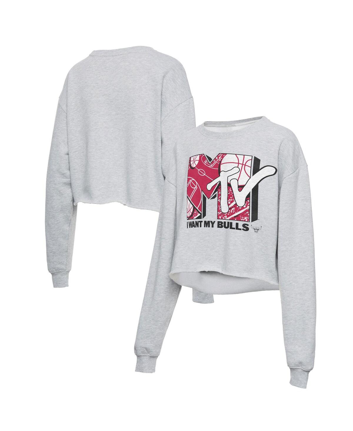 Women's Heathered Gray Chicago Bulls Nba x Mtv I Want My Cropped Fleece Pullover Sweatshirt - Heathered Gray