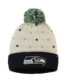 Girls Youth Cream and College Navy Seattle Seahawks Dizzy Dot Cuffed Knit Hat with Pom