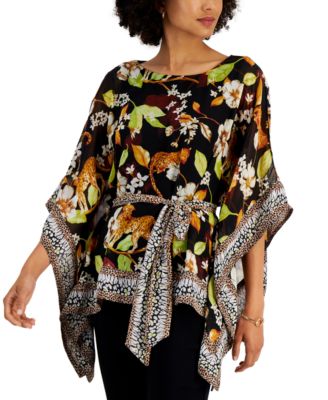 JM Collection Women s Printed Belted Poncho Top Created for Macy s Macy s