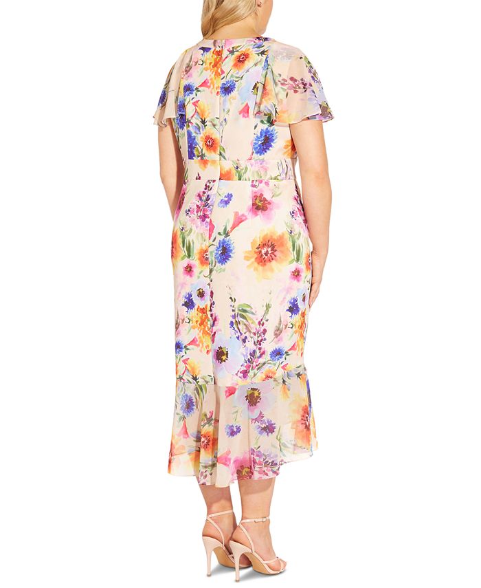 Adrianna Papell Plus Size Floral Ruffled Midi Dress - Macy's