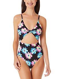 Juniors' Gerber Daisy Knotted Cutout One-Piece Swimsuit, Created for Macy's