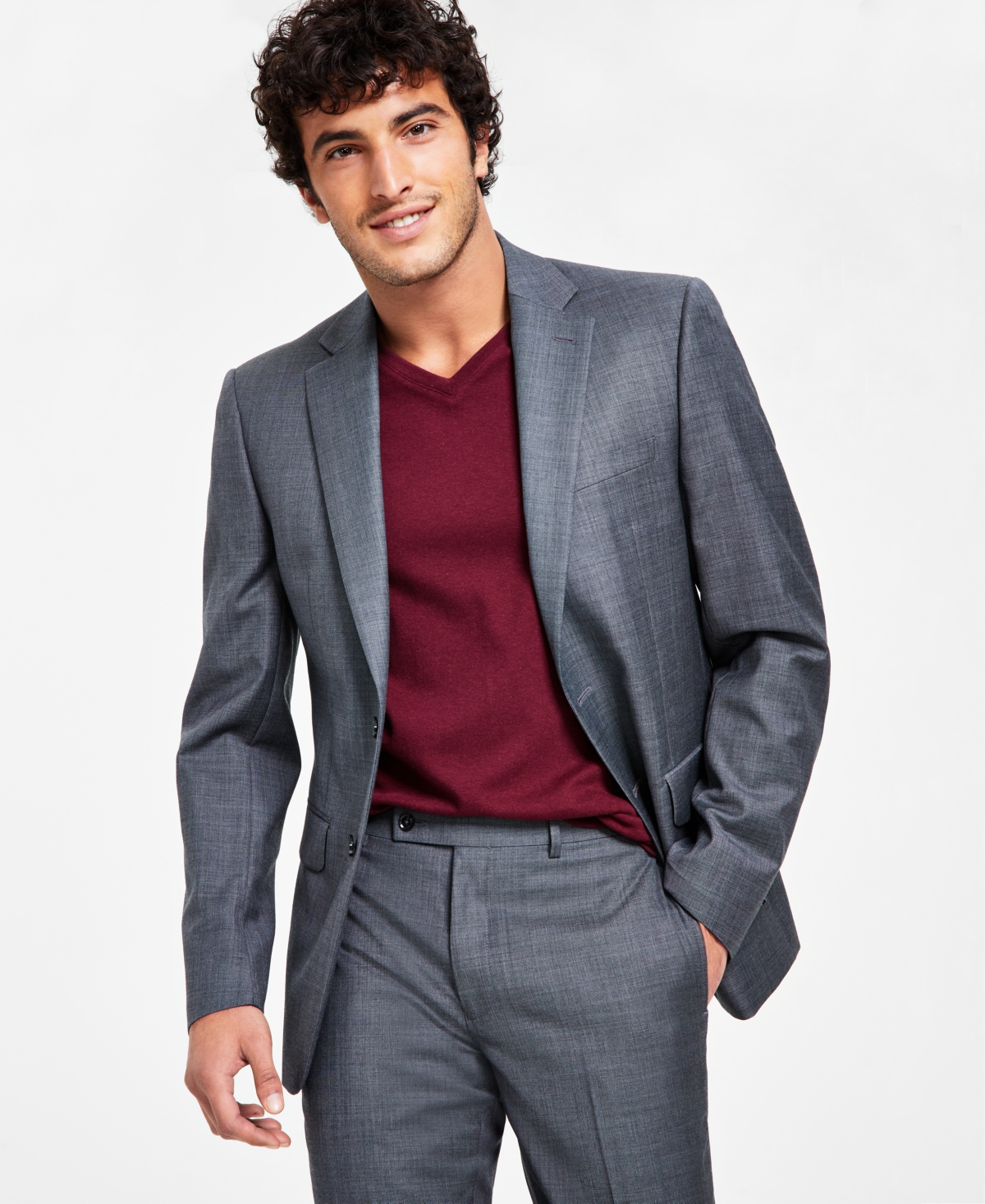 Men's Slim-Fit Wool-Blend Stretch Suit Jackets - Light Blue