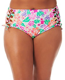 California Waves Trendy Plus Size Hawaii Sunsets Lace-Up Bikini Bottoms, Created for Macy's