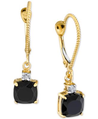 Macy's - Onyx & Diamond Accent Leverback Drop Earrings in 14k Gold