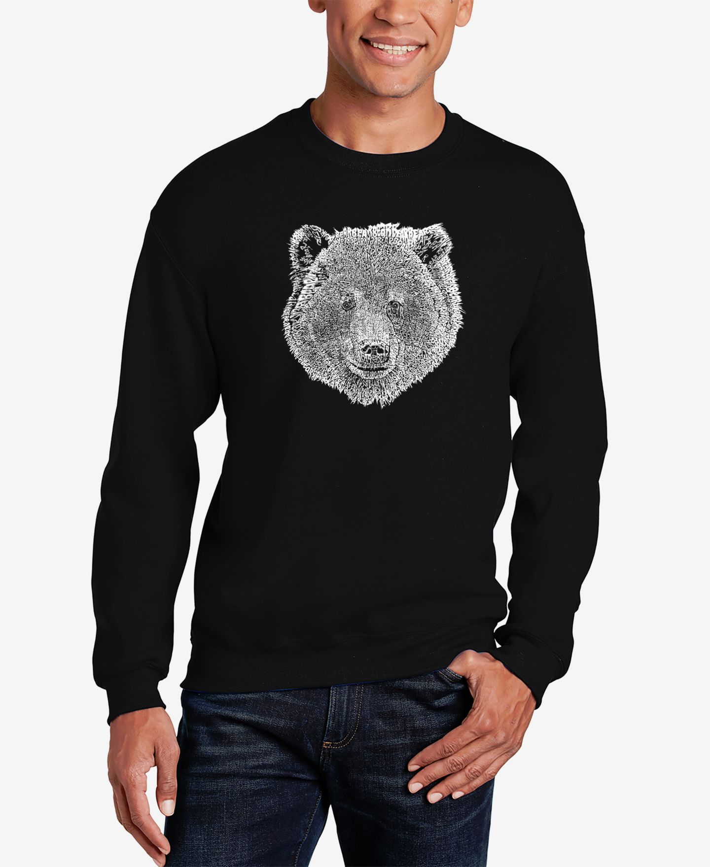Мужская толстовка LA Pop Art Word Art Bear Face Crewneck, цвет: Чёрный — фото 1
