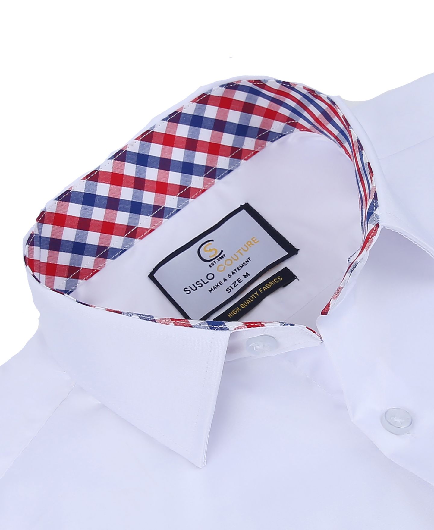 Мужская рубашка Suslo Couture Slim Fit Performance Short Sleeves Solid Button Down Shirt, цвет: Белый — фото 2