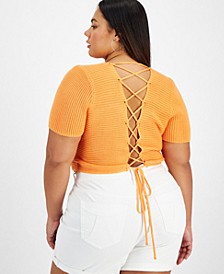 Trendy Plus Size Lace-Up Crop Top