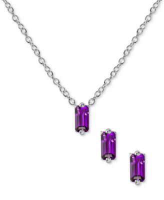 Macy's - 2-Pc. Set Amethyst Baguette Pendant Necklace & Matching Stud Earrings (5/8 ct. tw.) in Sterling Silver (Also in Mystic Topaz & Blue Topaz)