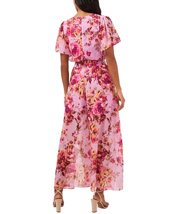 MSK Petite V-Neck Floral-Print Chiffon Jumpsuit - Macy's
