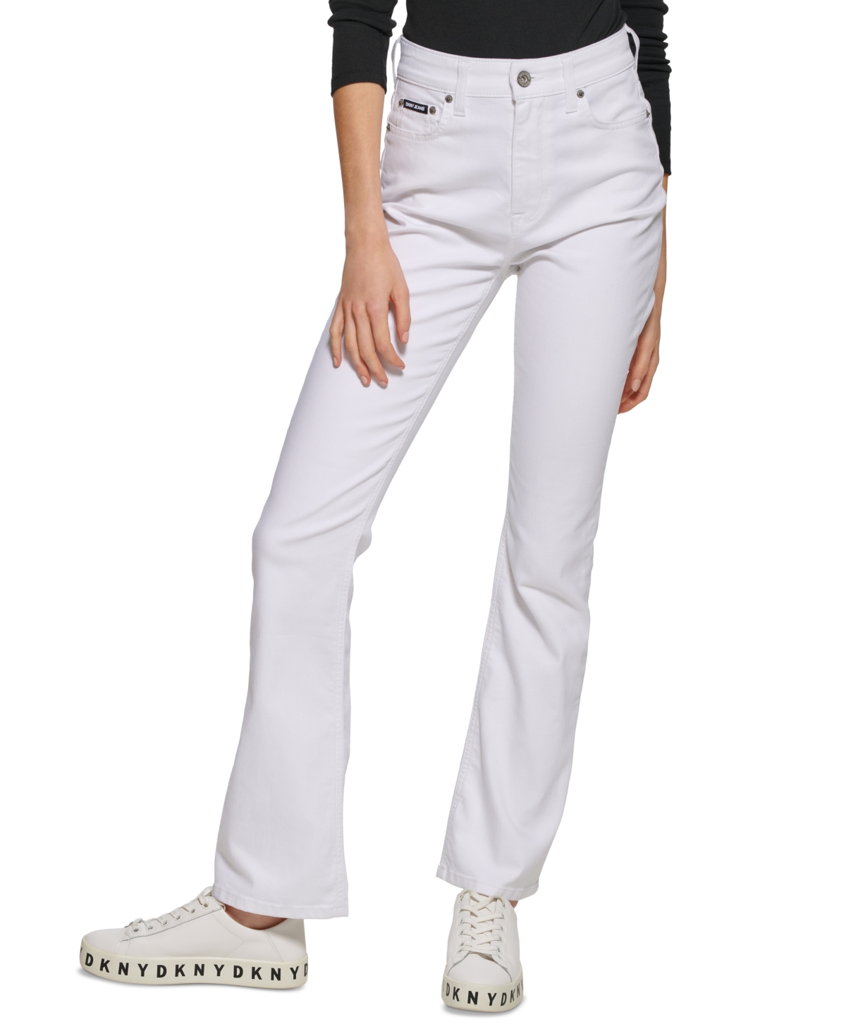 Shop Dkny Jeans Boerum High Rise Flare Leg Jeans In Rinse Denim-white