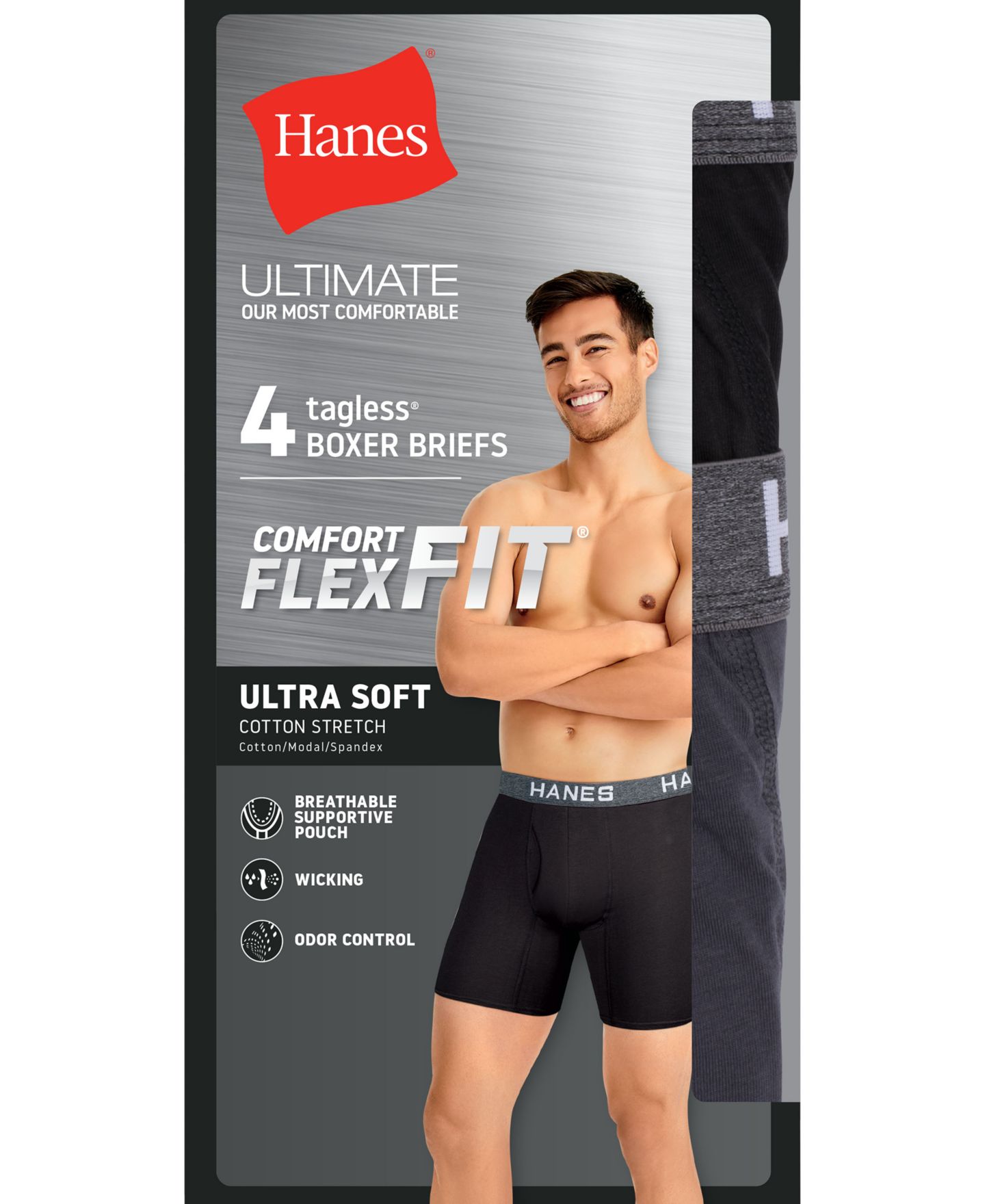 Трусы-боксеры Ultimate® Moisture-Wicking для мужчин, сетка — Hanes, цвет: Чёрный / Серый — фото 3