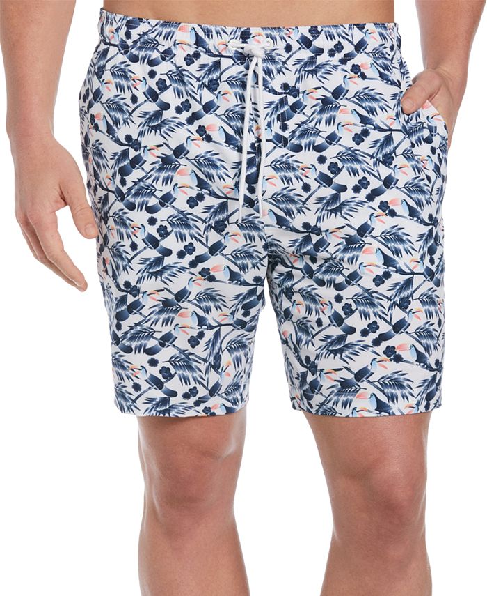 Cubavera Men's Stretch Tropical Leaf Toucan-Print 7" Swim Trunks - Macy's