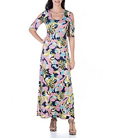 Women's Floral Cold Shoulder Flowy Casual Maxi Dress