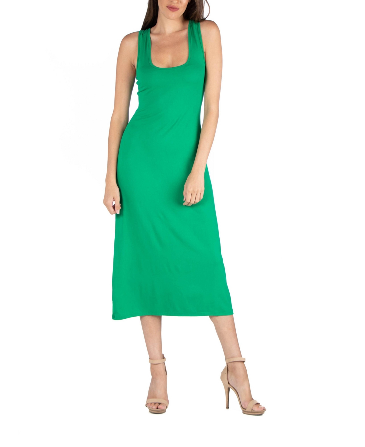 24seven Comfort Apparel Scoop Neck Maternity Maxi Dress With Racerback Detail In Green