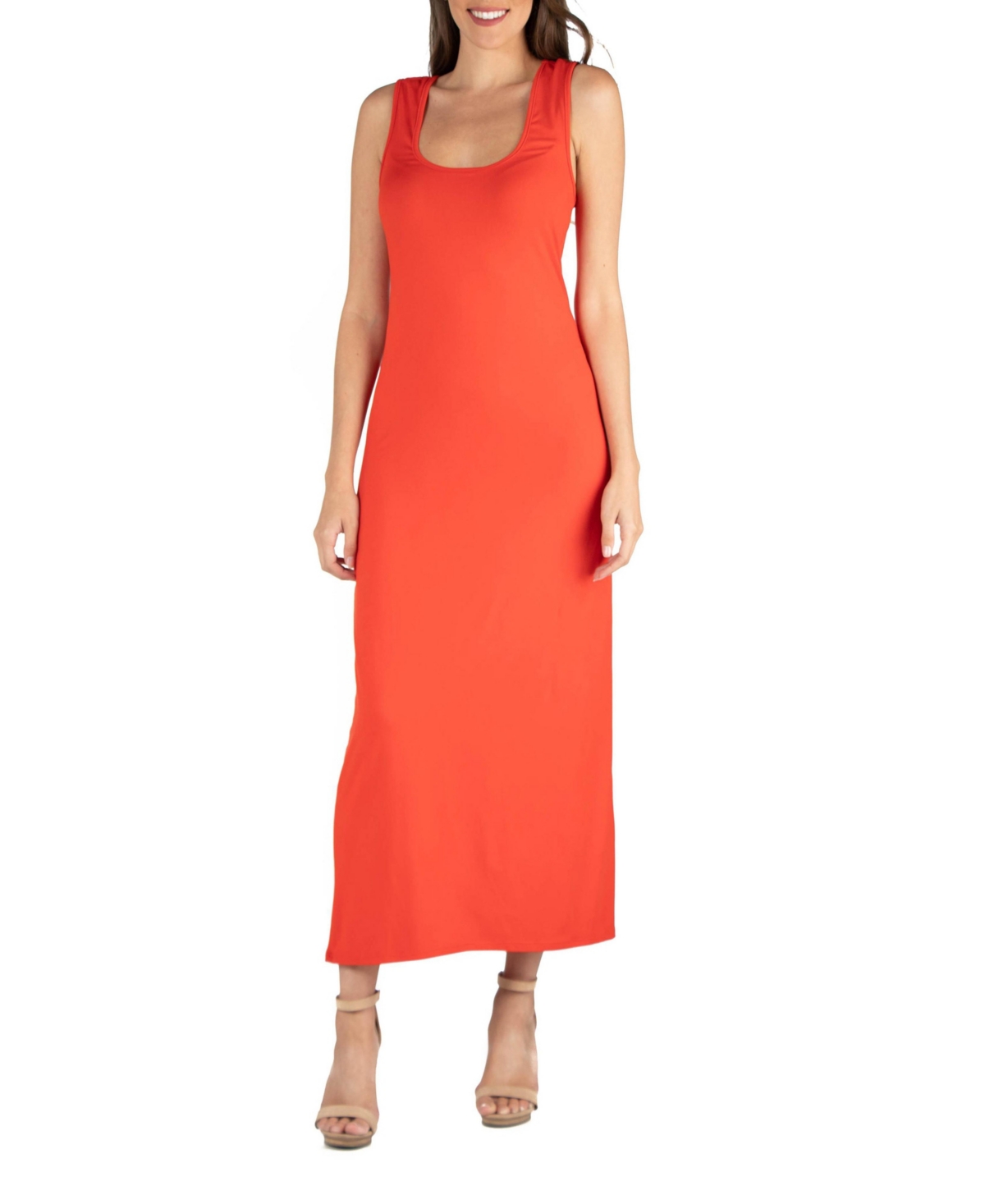 24seven Comfort Apparel Scoop Neck Maternity Maxi Dress With Racerback Detail In Orange