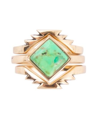 Mission Bronze and Genuine Lime Turquoise Stack Rings