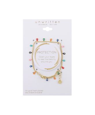 14K Gold Flash Plated Enamel Evil Eye Charm Bracelet