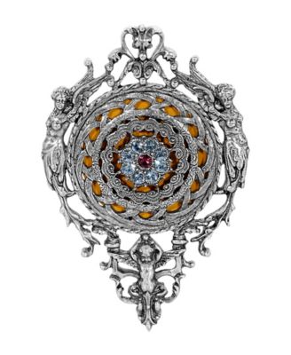 Pewter with Amethyst and Calloy Sapphire Stones Hand Mirror