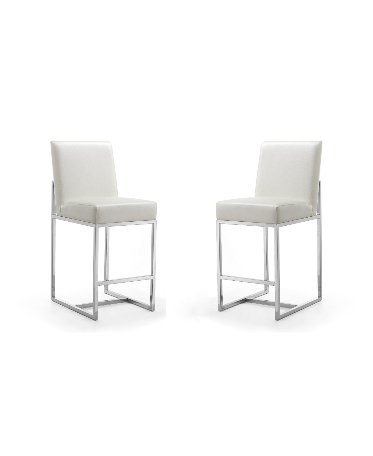 Manhattan Comfort Element 24" Counter Stool, Set Of 2 In Pearl White,polished Chrome