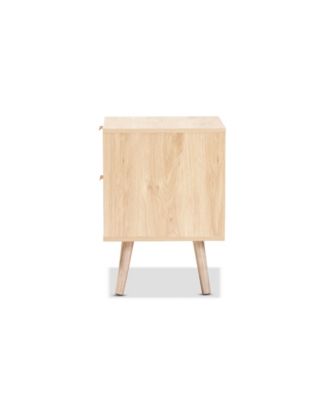 Baird Mid-Century Modern Wood and Rattan 2 Drawer Nightstand