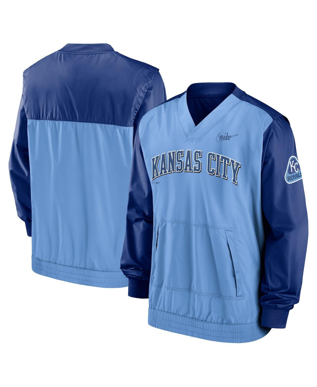 Men's Nike Light Blue and Royal Kansas City Royals Cooperstown Collection V-Neck Pullover Jacket Light Blue,Royal