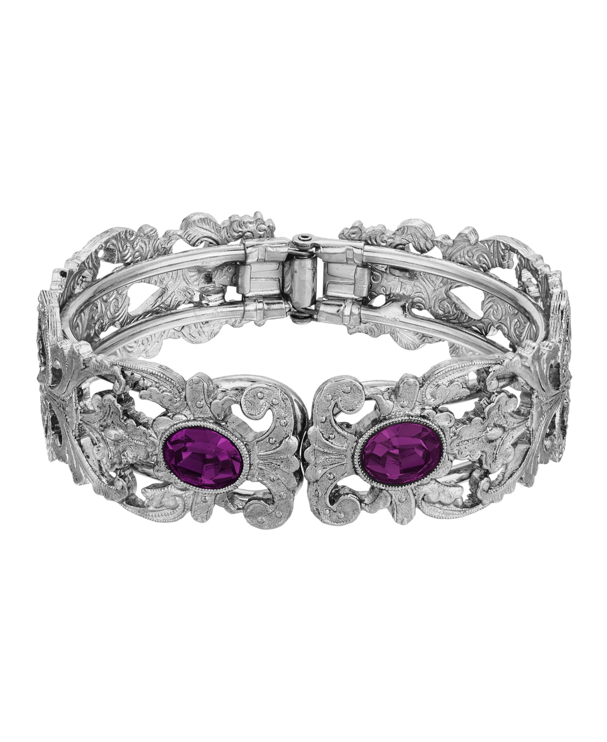 2028 Silver-tone With Oval Stone Bracelet In Purple