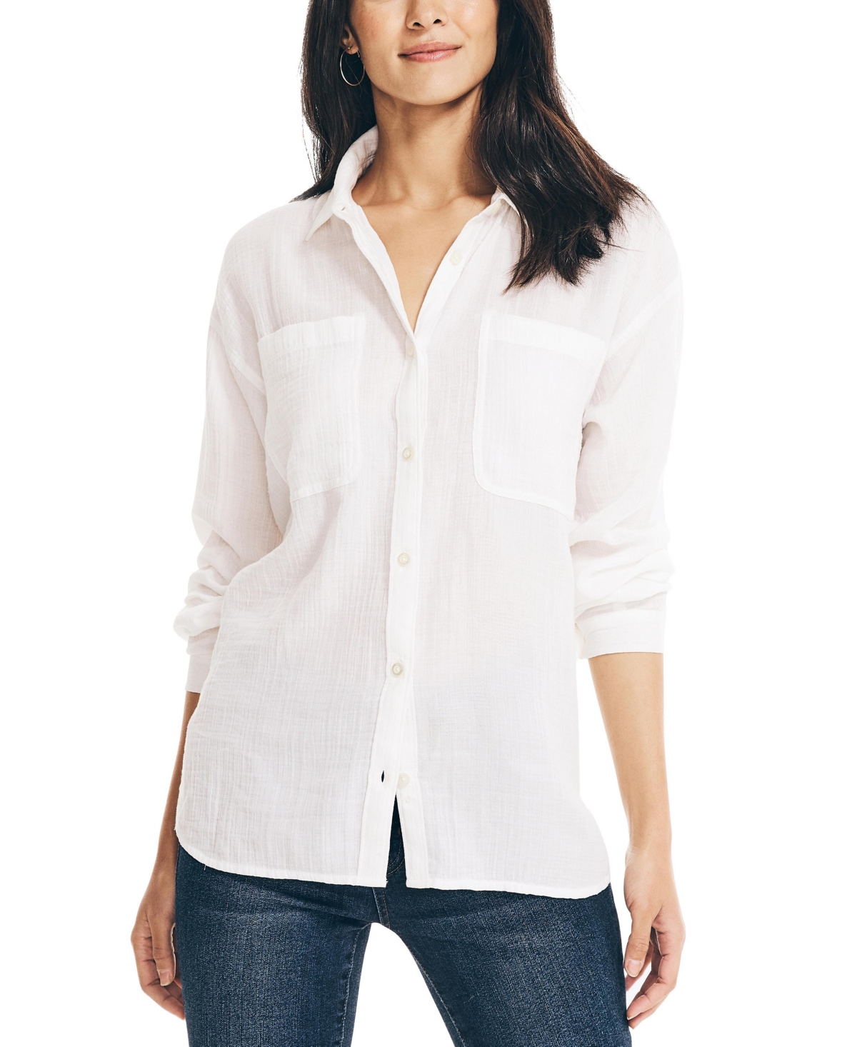 Nautica Women's Weekend Button-down Shirt In Bright White | ModeSens