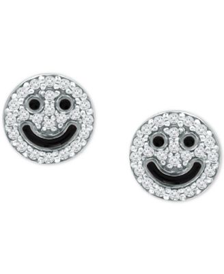 Giani Bernini - Cubic Zirconia & Enamel Smiley Face Stud Earrings in Sterling Silver