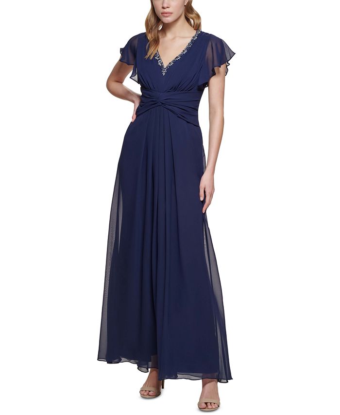 Eliza J Embellished V Neck Twist Waist Gown Macy s