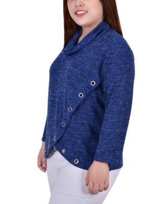 Plus Size Long Sleeve Crossover Top with Grommets
