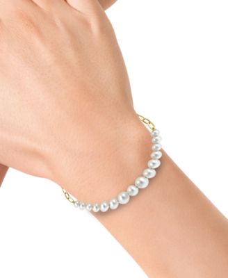 EFFY&reg; Cultured Freshwater Pearl (7-1/2mm) & Diamond (1/10 ct. t.w.) Paperclip Bracelet in 14k Gold
