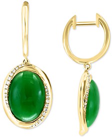 EFFY® Jade & Diamond (1/5 ct. t.w.) Dangle Hoop Earrings in 14k Gold