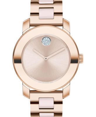 Movado - Women's Swiss Bold Blush Ceramic & Carnation Gold-Tone Stainless Steel Bracelet Watch 36mm