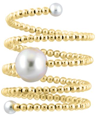 EFFY&reg; Cultured Freshwater Pearl (3 - 3-1/2mm & 8 - 8-1/2mm) Beaded Coil Ring in 14k Gold