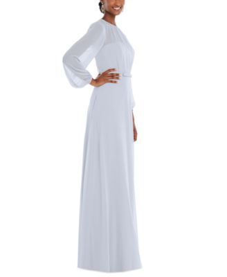 Women's Strapless Chiffon Maxi Dress with Puff Sleeve Blouson Overlay
