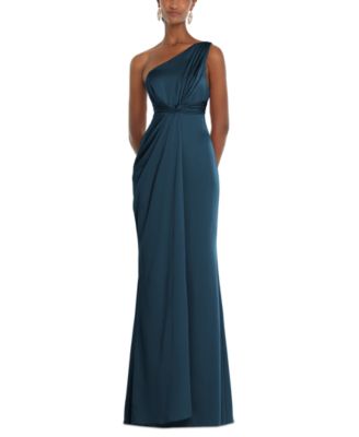 Women's One-Shoulder Draped Twist Empire Waist Trumpet Gown