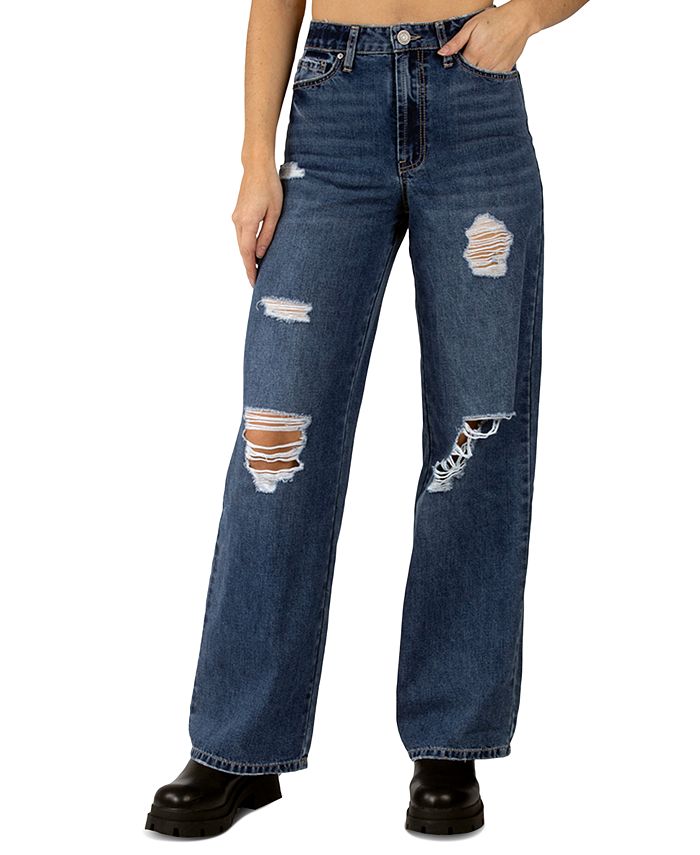 Indigo Rein Juniors' Cotton High-Rise Distress Skater Jeans - Macy's