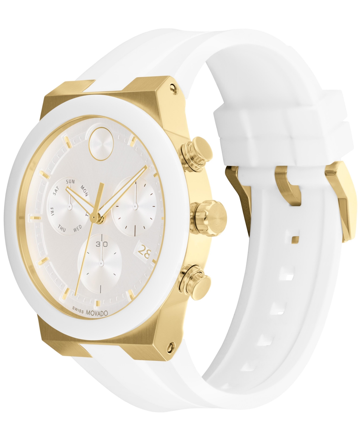 Shop Movado Men's Swiss Chronograph Bold Fusion White Silicone Strap Watch 44mm In Gold