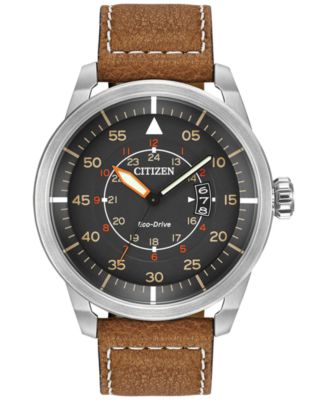 Citizen - Men's Eco-Drive Brown Leather Strap Watch 45mm AW1361-10H