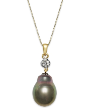 image of Baroque Tahitian Pearl (12 mm) and Diamond Accent Pendant Necklace in 14k Gold