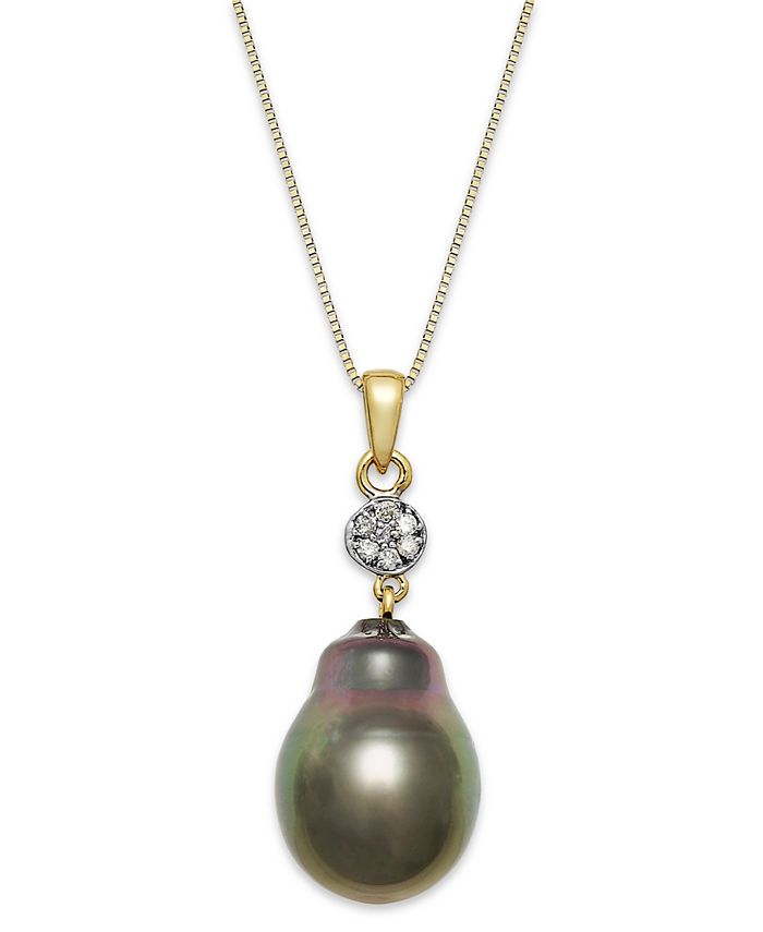 Macy's - Baroque Tahitian Pearl (12 mm) and Diamond Accent Pendant Necklace in 14k Gold