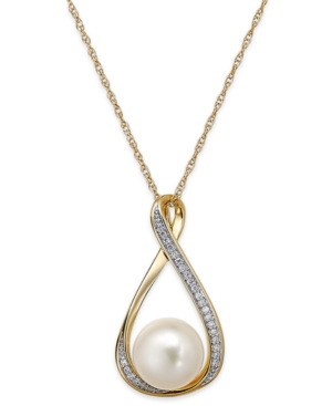 image of Cultured Freshwater Pearl (9mm) and Diamond Accent Pendant 18