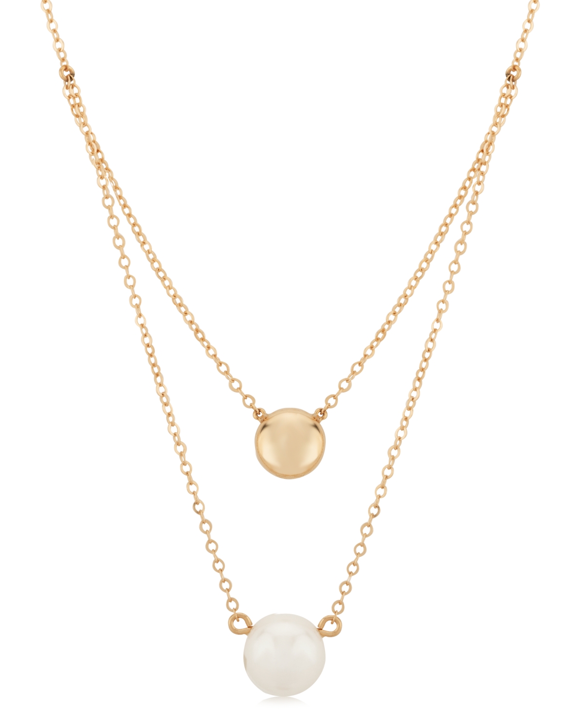 Macy's Cultured Freshwater Pearl (9mm) & Polished Bead 20" Layered Necklace In 14k Gold